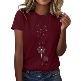 Kanpola C Şarap Yuvarlak Yaka Kısa Kollu Moda Çiçek Desenli Baskılı Tunik Gömlek Bluz Tarz Yaz Boş Zaman Plaj Üst Giyim Zarif Kadın T-shirt