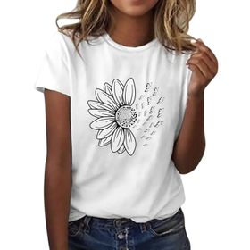 Kanpola D Beyaz Yuvarlak Yaka Kısa Kollu Moda Çiçek Desenli Baskılı Tunik Gömlek Bluz Tarz Yaz Boş Zaman Plaj Üst Giyim Zarif Kadın T-shirt