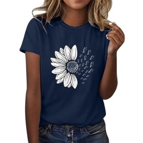 Kanpola D Marine Yuvarlak Yaka Kısa Kollu Moda Çiçek Desenli Baskılı Tunik Gömlek Bluz Tarz Yaz Boş Zaman Plaj Üst Giyim Zarif Kadın T-shirt