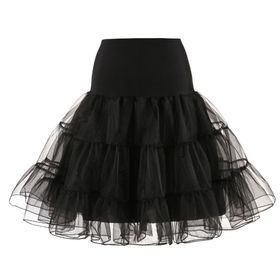 Kanpola Rockabilly A-Line Jüpon Çok Katmanlı Dantel Siyah-C Kadın Etek