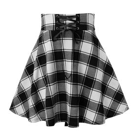 Kanpola Rockabilly Kareli Bağcıklı Jüpon Beyaz Kadın Etek