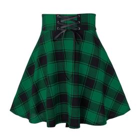 Kanpola Rockabilly Kareli Bağcıklı Jüpon Yeşil Kadın Etek