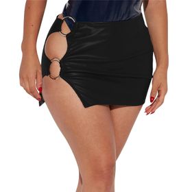 Kanpola Rockabilly Kısa Deri Düşük Bel Siyah Kadın Etek