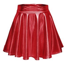 Kanpola Rockabilly Rugan Evaze Pileli Jüpon Yüksek Bel Kısa Kırmızı Kadın Etek