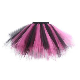 Kanpola Rockabilly Vintage Düzensiz Tül Elastik Bel Jüpon 1-Sıcak Pembe Kadın Etek