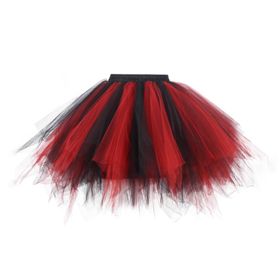 Kanpola Rockabilly Vintage Düzensiz Tül Elastik Bel Jüpon 2-Kırmızısı Kadın Etek