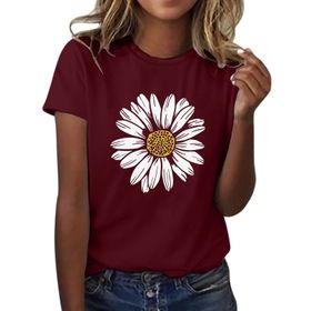 Kanpola Şarap Yuvarlak Yaka Kısa Kollu Moda Çiçek Desenli Baskılı Tunik Gömlek Bluz Tarz Yaz Boş Zaman Plaj Üst Giyim Zarif Kadın T-shirt