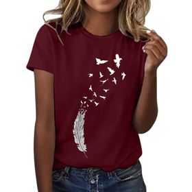 Kanpola Şarap Yuvarlak Yaka Kısa Kollu Moda Çiçek Desenli Baskılı Tunik Gömlek Bluz Tarz Yaz Boş Zaman Plaj Üst Giyim Zarif Kadın T-shirt