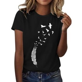 Kanpola Schwarz A Siyah Yuvarlak Yaka Kısa Kollu Moda Çiçek Desenli Baskılı Tunik Gömlek Bluz Tarz Yaz Boş Zaman Plaj Üst Giyim Zarif Kadın T-shirt