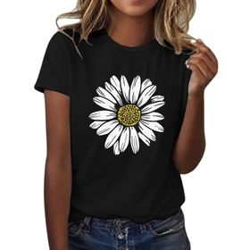 Kanpola Schwarz B Siyah Yuvarlak Yaka Kısa Kollu Moda Çiçek Desenli Baskılı Tunik Gömlek Bluz Tarz Yaz Boş Zaman Plaj Üst Giyim Zarif Kadın T-shirt