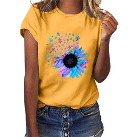 Kanpola W Sarı Gömlek Tarz Uzun Kısa Kollu Çiçek Baskılı Tunik Yazlık Üst Giyim Yakalı Gündelik A Bluz Tarz Kadın T-shirt