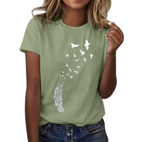 Kanpola Yeşil A Siyah Yuvarlak Yaka Kısa Kollu Moda Çiçek Desenli Baskılı Tunik Gömlek Bluz Tarz Yaz Boş Zaman Plaj Üst Giyim Zarif Kadın T-shirt