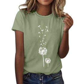 Kanpola Yeşil C Yuvarlak Yaka Kısa Kollu Moda Çiçek Desenli Baskılı Tunik Gömlek Bluz Tarz Yaz Boş Zaman Plaj Üst Giyim Zarif Kadın T-shirt
