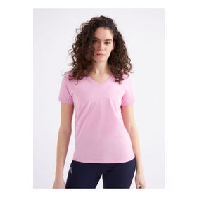 Kappa 361D5Uwx5W W Logo Cabou Bisiklet Yaka Regular Fit Düz Pembe Kadın T-Shirt