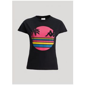 Kappa 371E8Cwa0B-1 W Authentic Sand Pakita Bisiklet Yaka Comfort Fit Düz Siyah Kadın T-Shirt