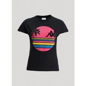 Kappa 371E8Cwa0B-1 W Authentic Sand Pakita Bisiklet Yaka Comfort Fit Düz Siyah Kadın T-Shirt
