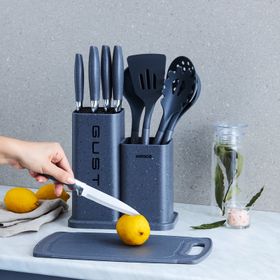 Karaca 153.03.08.2615 Gusto 12 Parça Gri Bıçak Servis Kesme Tahtası Seti