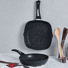 Karaca 153.03.08.2722 Defne Bio Granit Wok-Grill Set Black