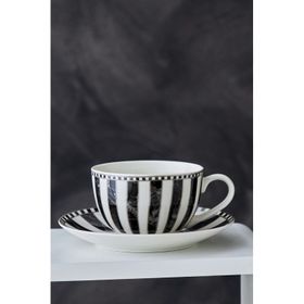 Karaca 220 ml Damalı Çizgili Tek Kişilik Porselen Çay Fincan Takımı