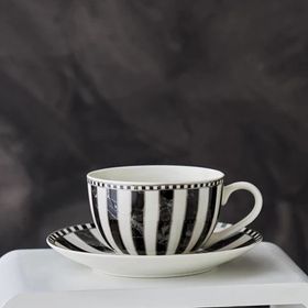Karaca 220 ml Damalı Çizgili Tek Kişilik Porselen Çay Fincan Takımı