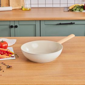 Karaca 28 cm Swiss Crystal Almond Cream İndüksiyon Tabanlı Wok Tava