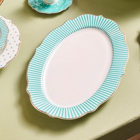 Karaca 36 cm Yeşil New Romantic İnce Çizgili Kayık Tabak
