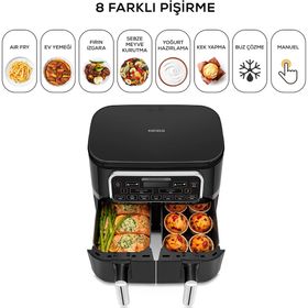 Karaca Air Pro Cook Duo Ev Yemeği XXXL 4+4 lt Black Chrome Airfryer