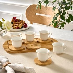 Karaca Bambu 90 ml Tepsili 6 Kişilik Beyaz Kahve Fincanı