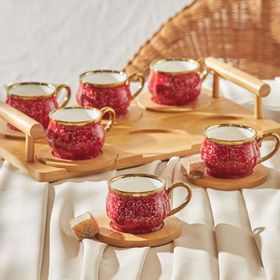 Karaca Bambu Tepsi Hediyeli 6 Kişilik Kırmızı 90 ml Kahve Fincan Takımı