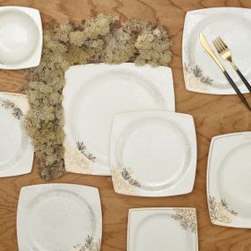 Karaca Batik Fine Cream 60 Parça 12 Kişilik Gold Kare Yemek Takımı