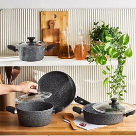 Karaca Biogranit 7 Parça Grey Rock Derin Tencere Seti