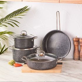 Karaca Biogranit Steel Plus Siyah 7 Parça Tencere Seti