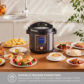 Karaca Cooker 2in1 Matt Black 6 lt Çok Amaçlı Basınçlı Pişirici Elektrikli Düdüklü Tencere ve Airfryer