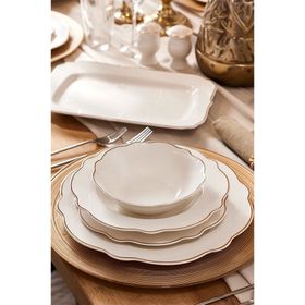 Karaca Daisy Gold Wave Shape Kayıklı 27 Parça 6 Kişilik Porselen Yemek Takımı