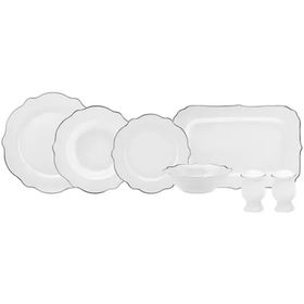 Karaca Daisy Platinium Wave Shape Kayıklı 27 Parça 6 Kişilik Porselen Yemek Takımı