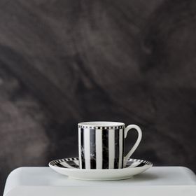 Karaca Damalı 90 ml Çizgili Tek Kişilik Porselen Kahve Fincanı