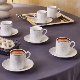 Karaca Feraye 90 ML 6 Kişilik Beyaz Kahve Fincan Takımı