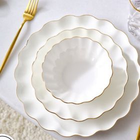 Karaca Fine Pearl Extra Shell 55 Parça 12 Kişilik Gold Yemek Takımı