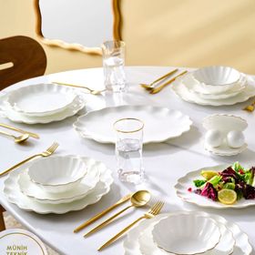 Karaca Fine Pearl Extra Shell 55 Parça 12 Kişilik Gold Yemek Takımı