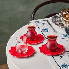 Karaca Flower 6 Kişilik 160 ml 12 Parça Kırmızı Cam Çay Seti