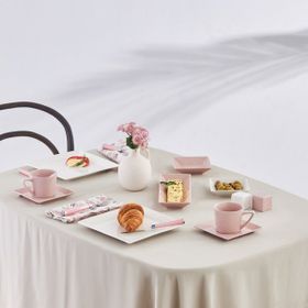 Karaca Forever Bone Trend Emboss Porselen 32 Parça 6 Kişilik Pembe Kahvaltı Takımı