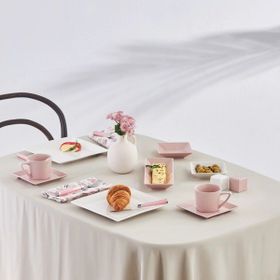 Karaca Forever Bone Trend Emboss Porselen 32 Parça 6 Kişilik Pembe Kahvaltı Takımı