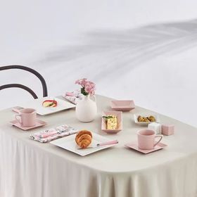 Karaca Forever Bone Trend Emboss Porselen 32 Parça 6 Kişilik Pembe Kahvaltı Takımı