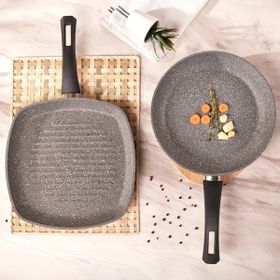 Karaca Gris Bio Gri Granit Tava ve Grill Seti