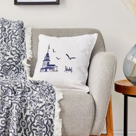 Karaca Home 45x45 cm İndigo Kız Kulesi Kırlent ve Throw Battaniye