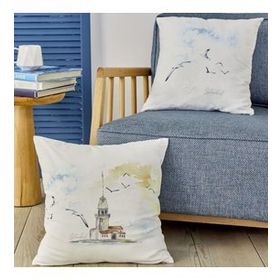 Karaca Home 45x45 cm İndigo Kız Kulesi Kırlent ve Throw Battaniye