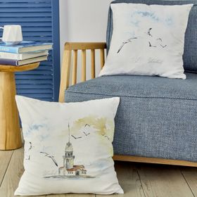 Karaca Home 45x45 cm İndigo Kız Kulesi Kırlent ve Throw Battaniye