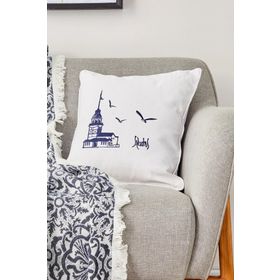 Karaca Home 45x45 cm İndigo Kız Kulesi Kırlent ve Throw Battaniye