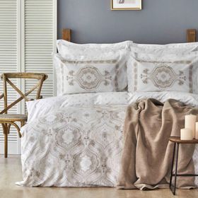 Karaca Home Arlen Bej Çift Kişilik Pamuk Nevresim Takımı Pamuk Battaniye Set