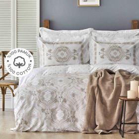 Karaca Home Arlen Bej Çift Kişilik Pamuk Nevresim Takımı Pamuk Battaniye Set